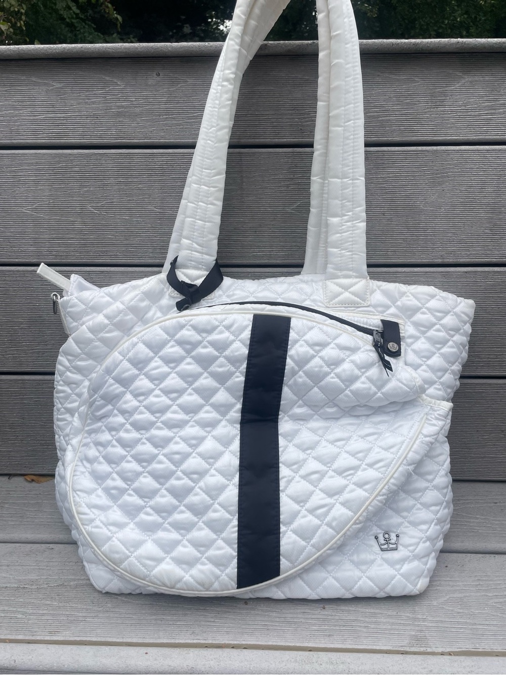 Oliver Thomas Kitchen Sink Tennis  Gym Bag Tote White Quilted Graphic Lining